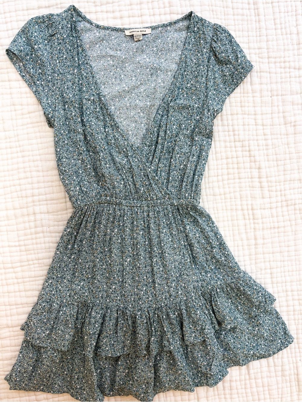 American Eagle Floral Ruffle Romper XS Blue Cottagecore Boho